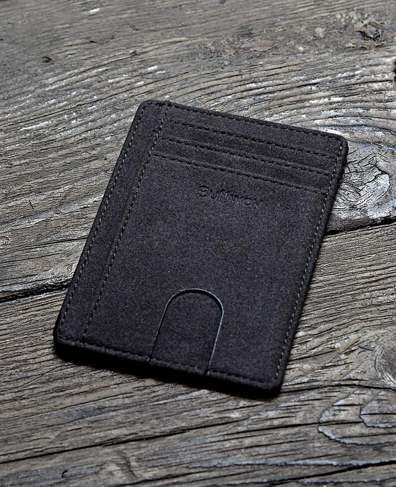Buffway Slim Minimalist Front Pocket RFID Blocking Leather Wallets for Men and Women - At Sahara Carbon Black - Image 4