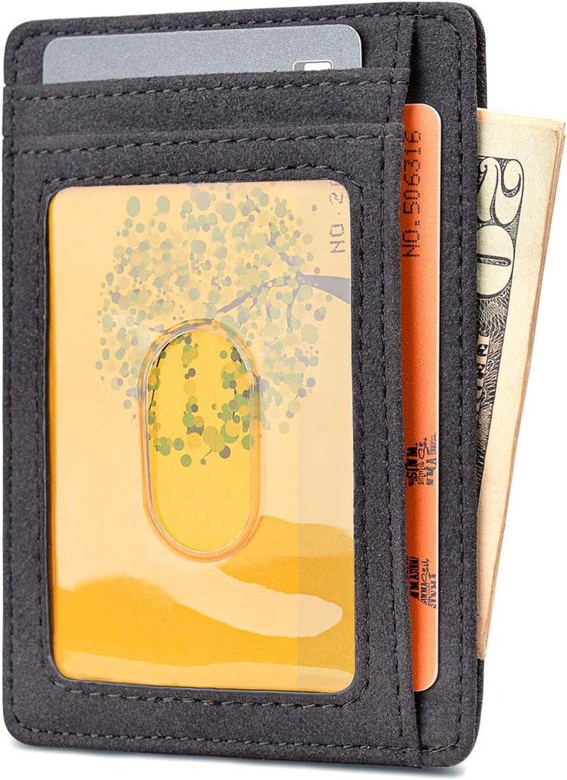 Buffway Slim Minimalist Front Pocket RFID Blocking Leather Wallets for Men and Women - At Sahara Carbon Black - Image 2