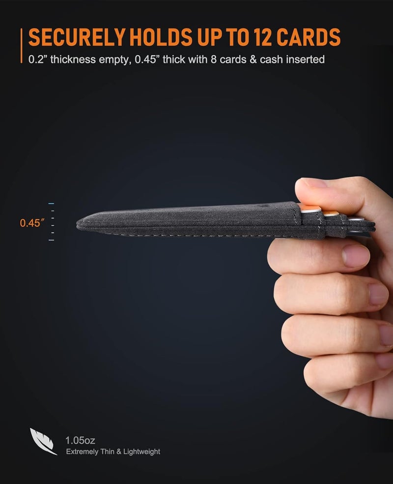 Buffway Slim Minimalist Front Pocket RFID Blocking Leather Wallets for Men and Women - At Sahara Carbon Black - Image 5