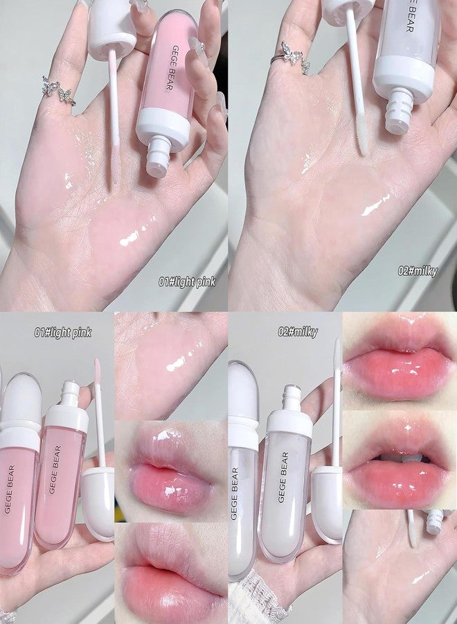 Gege Bear Star Shine Lip Gloss | High Shine Glossy Finish | Light Pink & Milky Nude Shades | Long Lasting Waterproof Hydrating Lips | Lightweight Texture Moisturizing Lip Care | Perfect for Shiny Natural Makeup Looks | Soft & Smooth Gloss | For Women & Girls with Brush Applicator (02# Milky, 6.5g) - Image 2