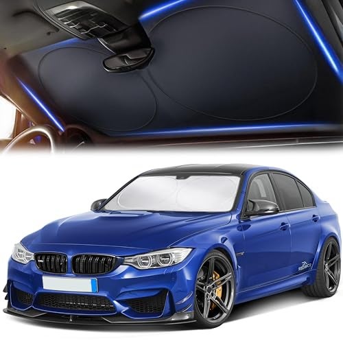 Autovir Windshield Sun Shade| 240T Polyster Windshield Shade for Sun,Heat,UV Rays |Reflective Car Sun Shade Windshield | Front Windshield Sunshade for Cars,Trucks, Sedans, SUVs | Medium (64" x 32") - Image 1
