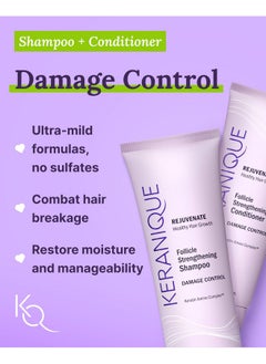 Keranique Damage Control Set For Thinning Hair Shampoo & Conditioner For Damaged Hair Follicle Booster Serum Lift & Repair Spray Keratin Enriched Repair Products For Dry Thin Hair Travel Size  - Image 3