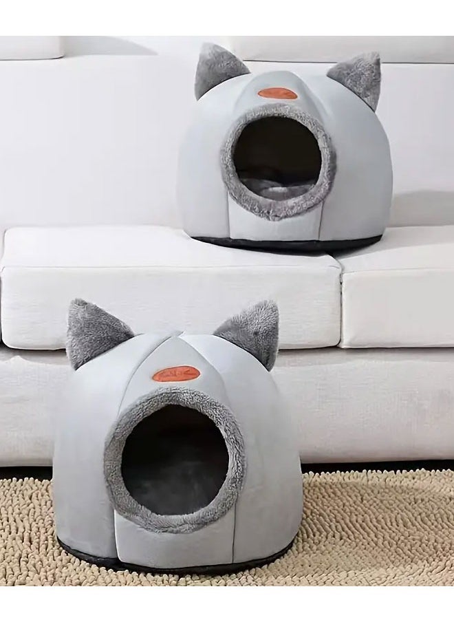 Generic Cat Cave Bed Self-Warming Comfortable Cat Bed Tent with Non-Slip Bottom 2 in 1 Semi-Enclosed Cat Cave Nest Sleeping Bed for Cat and Small Dogs (XL)  - Image 1