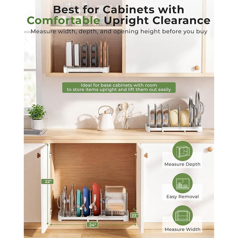 EVERIE Adjustable Bakeware Organizer Pot Lid Holder Rack for Pots, Cake Molds, Cutting Boards, Mats, Cookware, GS02SS, 7.7'' Deep by 12.6'' to 21.5'' Wide - Image 5