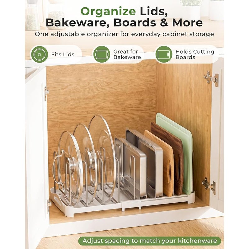 EVERIE Adjustable Bakeware Organizer Pot Lid Holder Rack for Pots, Cake Molds, Cutting Boards, Mats, Cookware, GS02SS, 7.7'' Deep by 12.6'' to 21.5'' Wide - Image 2