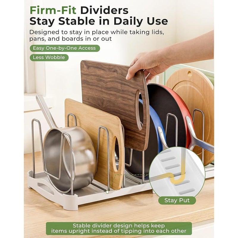 EVERIE Adjustable Bakeware Organizer Pot Lid Holder Rack for Pots, Cake Molds, Cutting Boards, Mats, Cookware, GS02SS, 7.7'' Deep by 12.6'' to 21.5'' Wide - Image 4