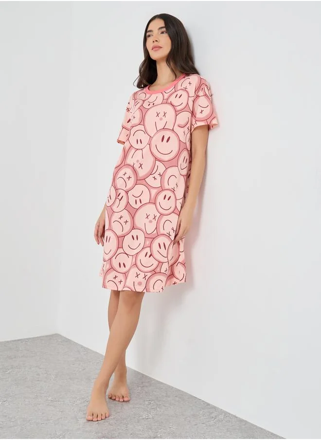 تايك تو Take Two All-Over Printed Short Sleeve Nightdress