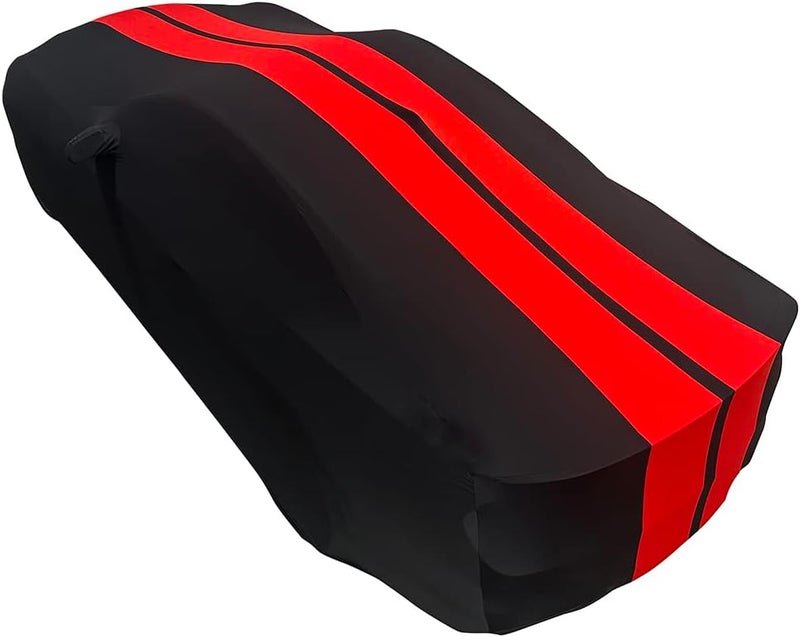 SR1 Performance 2015-2021 Ford Mustang Ultraguard Sport Series Stretch Satin Indoor Car Cover - Black with Red Stripes - Image 4