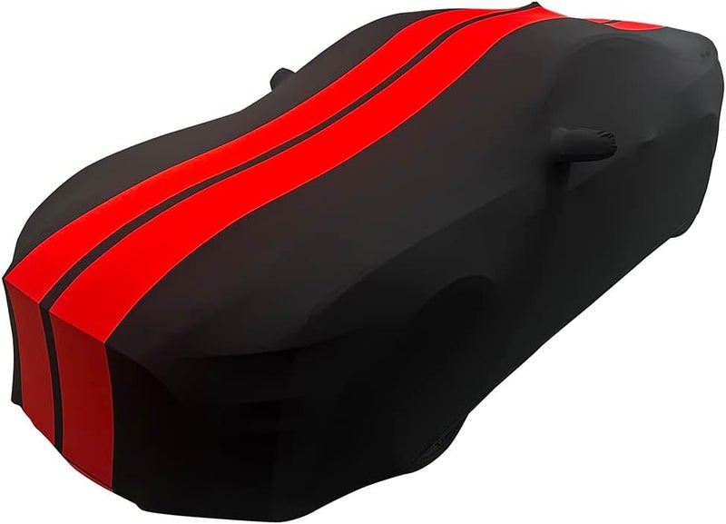 SR1 Performance 2015-2021 Ford Mustang Ultraguard Sport Series Stretch Satin Indoor Car Cover - Black with Red Stripes - Image 5