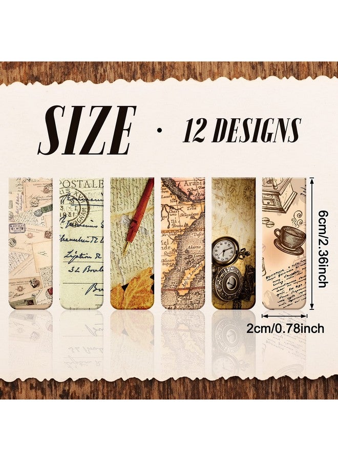 Tenare 12 Pieces Vintage Style Magnetic Bookmarks Assorted Colors Magnet Page Markers Magnetic Reading Bookmarks Page Clip Markers For Students Reader Bookworm Home School Office Supplies 12 Designs - Image 3