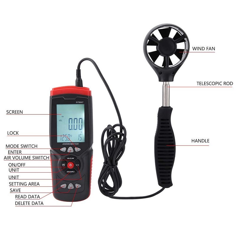 GT8907 Digital USB Anemometer Wind Speed Temperature Air Velocity Tester with Backlight LCD Display - Image 3