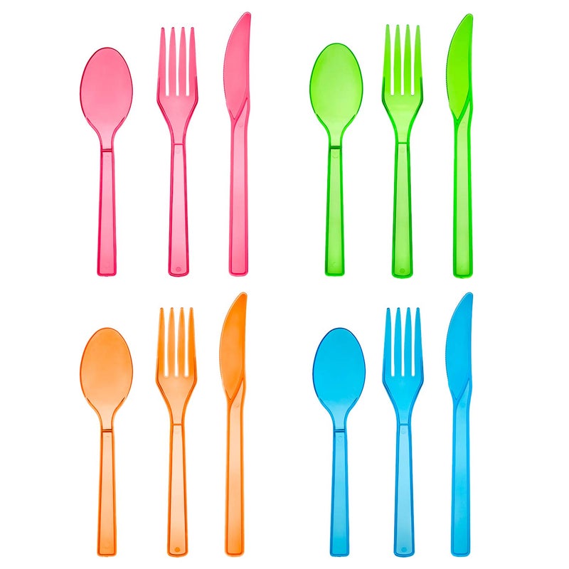 Party Essentials Party Essentials Hard Plastic Cutlery Combo Pack 64 Place Settings Assorted Neon BrightsN1248904192 