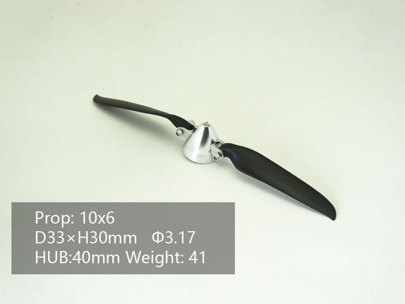 Viloga RC Plane Folding Propeller 10×6 inch w/Spinner Size D33×H30mm, and Motor Shaft Diameter φ3.17 with CNC Aluminum Alloy Spinner (10×6, Shaft Φ3.17) - Image 1