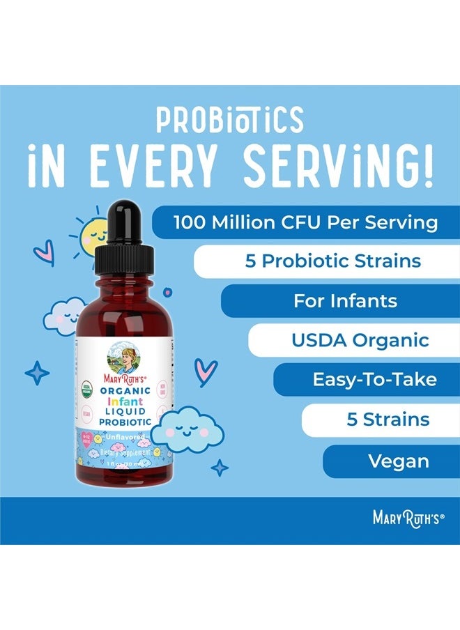 MaryRuth Organics - USDA Organic Infant Liquid Probiotic Drops by MaryRuth's | Baby Essentials | Probiotics for Infants | Baby Probiotic Drops | Proprietary Probiotic Blend | Vegan | Non GMO | 125 Servings - Image 1