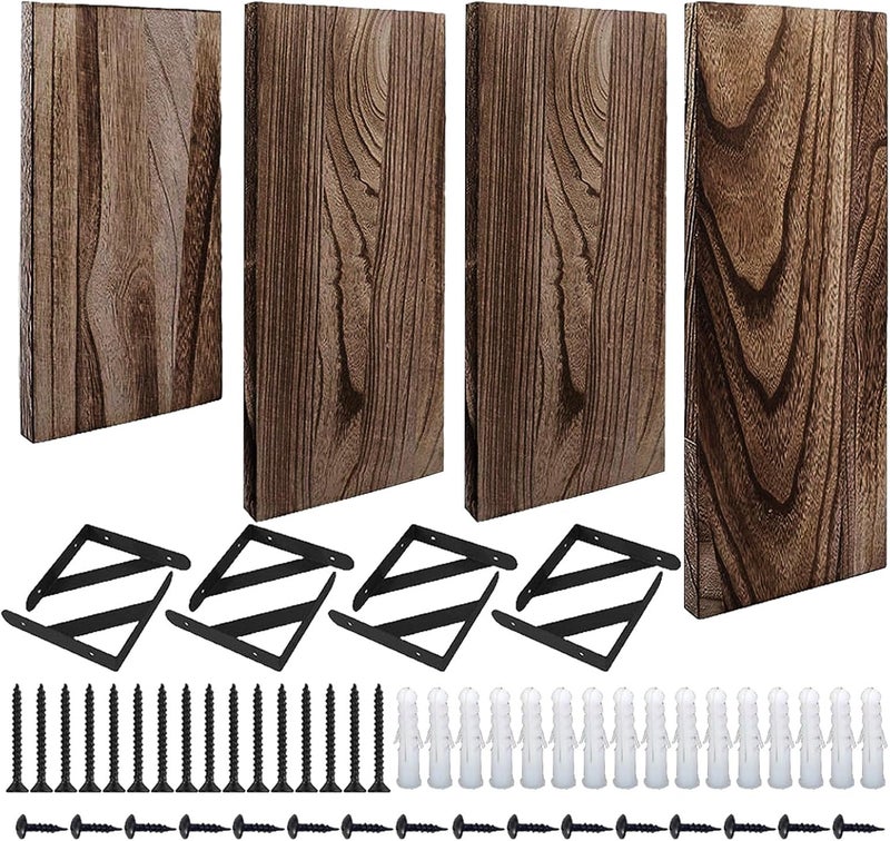 Wall Shelves - Wall Organizer with Metal Brackets, 4 Pieces Farmhouse Style Book Shelf | Perfect for Kitchen Bedroom Living Room Office Hallway Bathroom Planter Display - Image 1