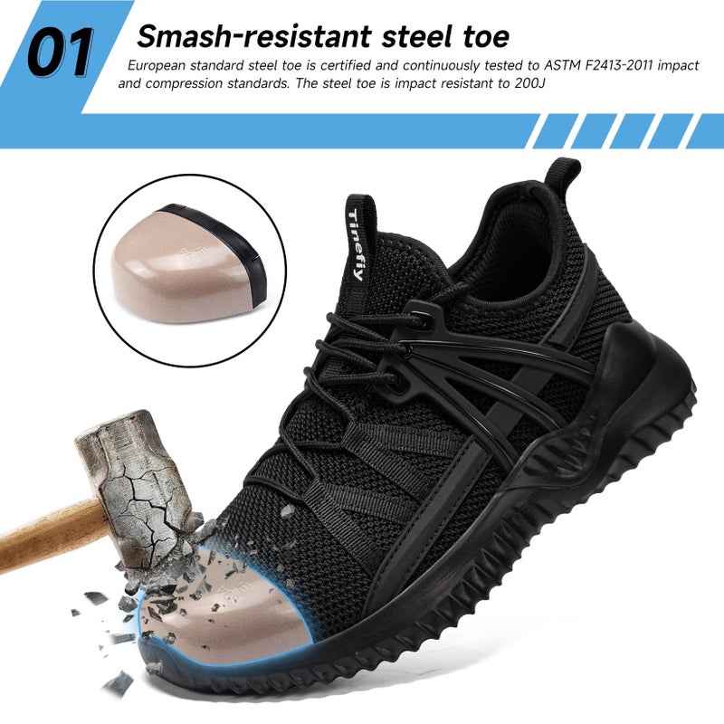 Tinefiy Steel Toe Shoes for Women Lightweight Comfortable Slip Resistant Safety Work Sneakers Composite Toe Indestructible Shoe Size 6.5 - Image 2