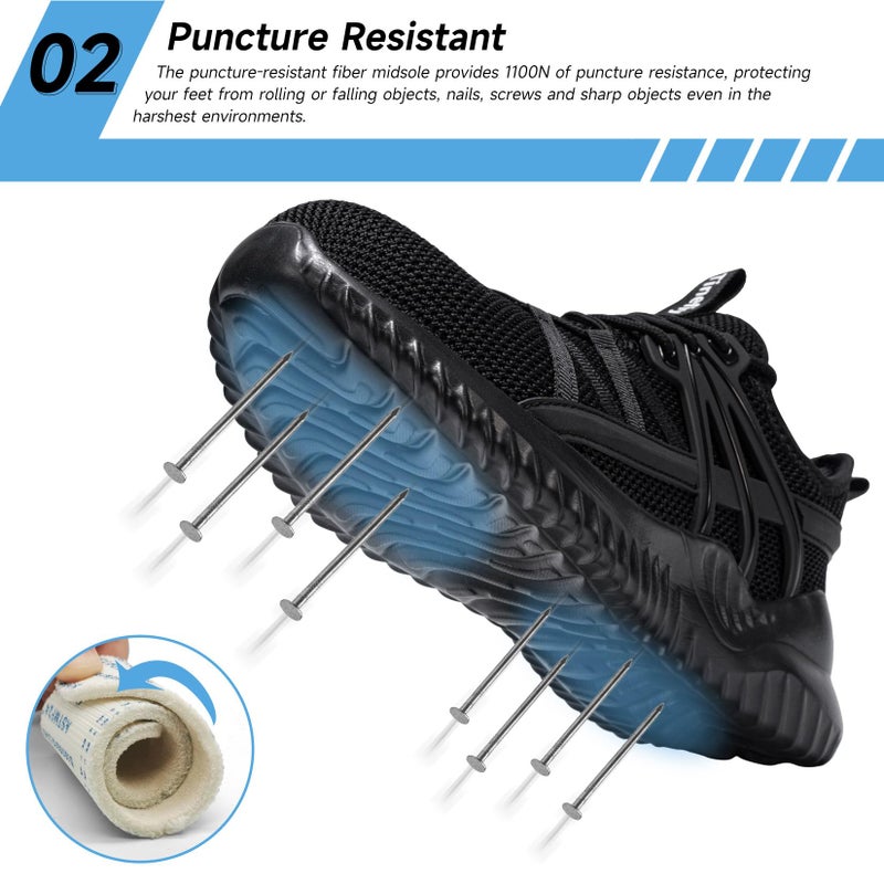Tinefiy Steel Toe Shoes for Women Lightweight Comfortable Slip Resistant Safety Work Sneakers Composite Toe Indestructible Shoe Size 6.5 - Image 3