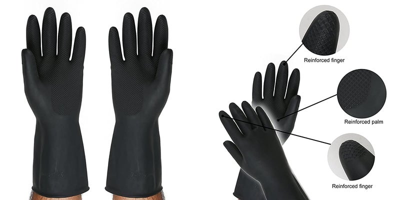 Ekon Combo of 3 Latex Non Slip Multipurpose Heavy Duty Reusable Safety Rubber Hand Gloves For Chemical Resistance Protective Lab Gardening Industrial Building Construction Agriculture Work Men Black - Image 5