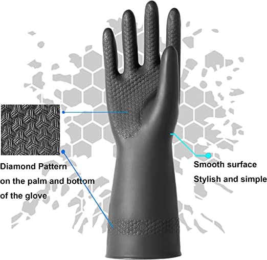 Ekon Combo of 3 Latex Non Slip Multipurpose Heavy Duty Reusable Safety Rubber Hand Gloves For Chemical Resistance Protective Lab Gardening Industrial Building Construction Agriculture Work Men Black - Image 3