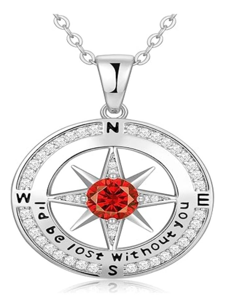 Compass Necklace Gifts for Women wife - S925 Sterling Silver Birthstone Necklaces for Women - Anniversary Birthday Gifts for Her Wife Girlfriend - Valentines Day Mom Mother’s Day  Gifts