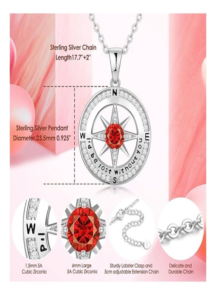 Compass Necklace Gifts for Women wife - S925 Sterling Silver Birthstone Necklaces for Women - Anniversary Birthday Gifts for Her Wife Girlfriend - Valentines Day Mom Mother’s Day  Gifts
