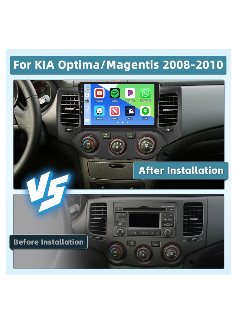 Generic - [8-Core 4+64G] Android 13 Car Stereo for 2008-2010 Kia Optima/Magentis, 9" IPS Touch Screen Radio with Wireless Carplay & Android Auto, Bluetooth, GPS, WiFi, 32EQ DSP, FM/RDS, SWC, Mic & Backup Camera - Image 1