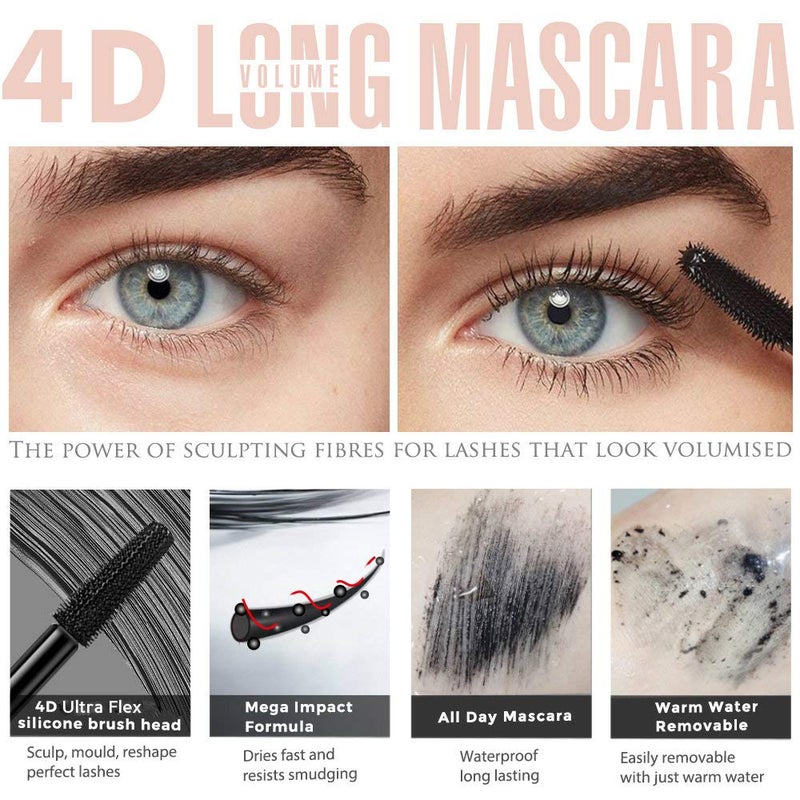 Bieyoc 4D Silk Fiber Lash Mascara- Waterproof Mascara Black Volume and Length, Easily to Create Amazing Lashes for Thicker, Long Lasting and Curly Eyelashes - Image 4