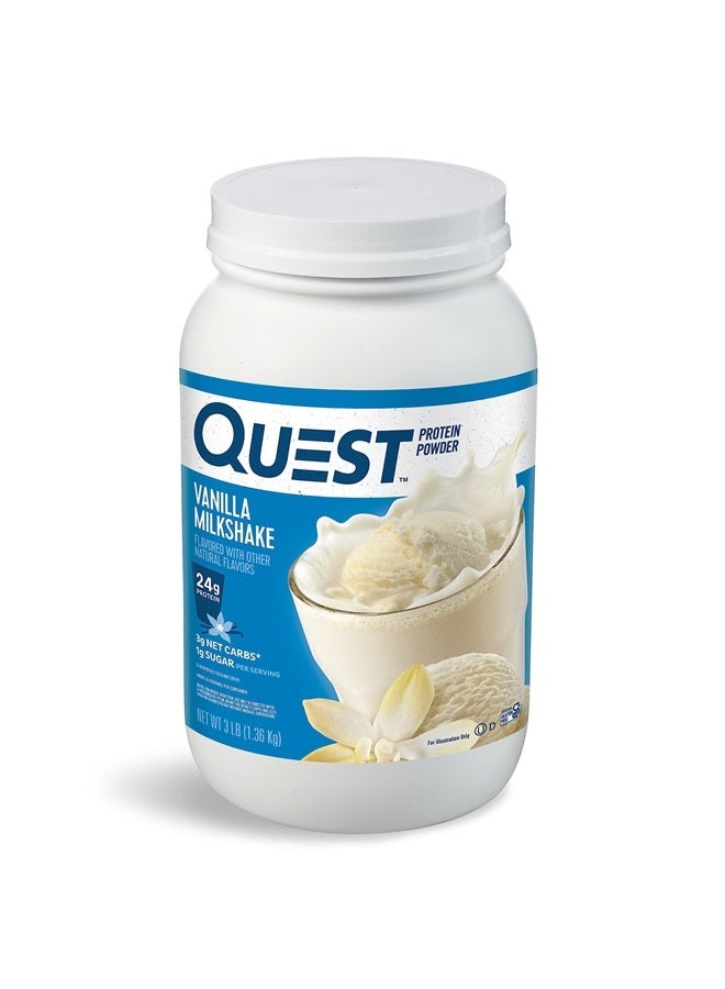 Quest Nutrition Vanilla Milkshake Protein Powder, 24g of Protein, 1g of Sugar, Low Carb, Gluten Free, 3 Pound, 43 servings - Image 1
