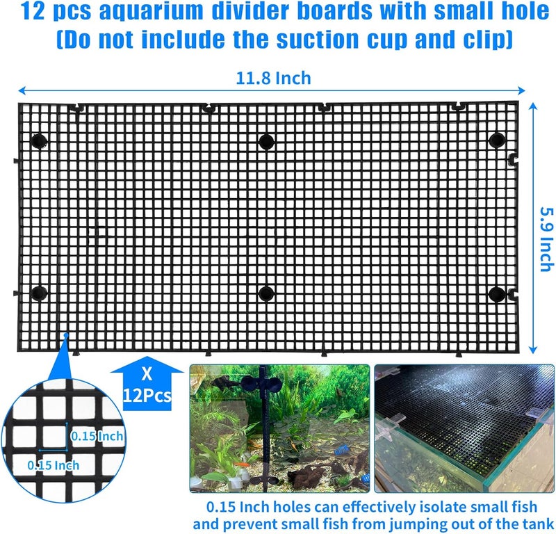 Weramics Plastic Egg Crate Grip Panel Fish Tank Divider Aquarium Divider Filter Bottom Fish Tank Isolation Board Egg Crate Tray (Black, 12pcs 11.8X5.9 Inch with 0.15 Inch Hole) - Image 2