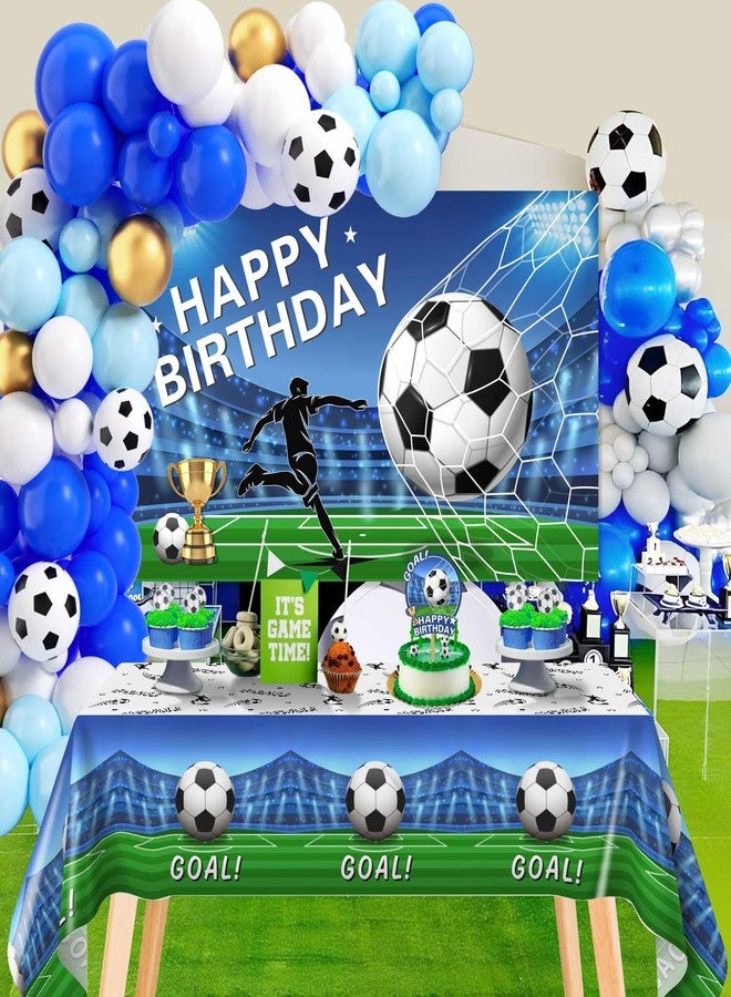 Heboland Soccer Birthday Party Decorations 116Ppcs 16Ft Blue Balloons Arch Kit Backdrop Cake Topper Tablecloth for Men Boys Soccer Theme Birthday Party Supplies - Image 4