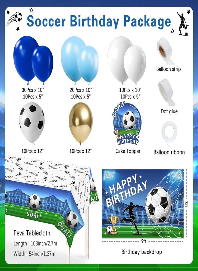 Heboland Soccer Birthday Party Decorations 116Ppcs 16Ft Blue Balloons Arch Kit Backdrop Cake Topper Tablecloth for Men Boys Soccer Theme Birthday Party Supplies - Image 2
