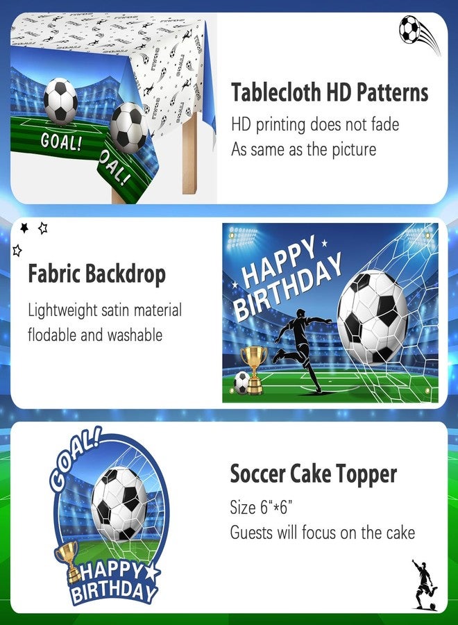 Heboland Soccer Birthday Party Decorations 116Ppcs 16Ft Blue Balloons Arch Kit Backdrop Cake Topper Tablecloth for Men Boys Soccer Theme Birthday Party Supplies - Image 3