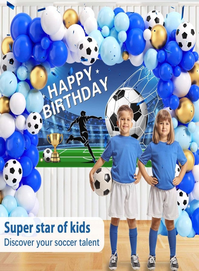 Heboland Soccer Birthday Party Decorations 116Ppcs 16Ft Blue Balloons Arch Kit Backdrop Cake Topper Tablecloth for Men Boys Soccer Theme Birthday Party Supplies - Image 5