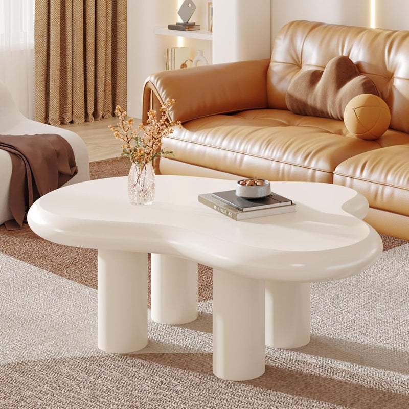 100cm Cloud Coffee Table, Cute Cream Coffee Table with 4 Solid Legs, Modern Carton Center Table for Living Room, Home Office, Funky Minimalist Tea Table White - Image 5