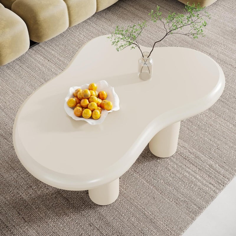 100cm Cloud Coffee Table, Cute Cream Coffee Table with 4 Solid Legs, Modern Carton Center Table for Living Room, Home Office, Funky Minimalist Tea Table White - Image 3