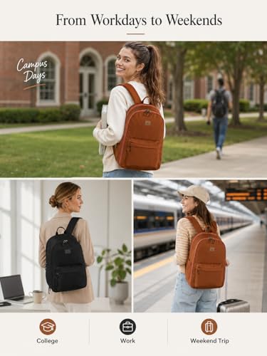 Hanke Expandable Laptop Backpack for Women and Men 24L30L Travel Backpack 156 Inch College Laptop Bookbag for Work Water Resistant Carry On Personal Item Bag Caramel - Image 3