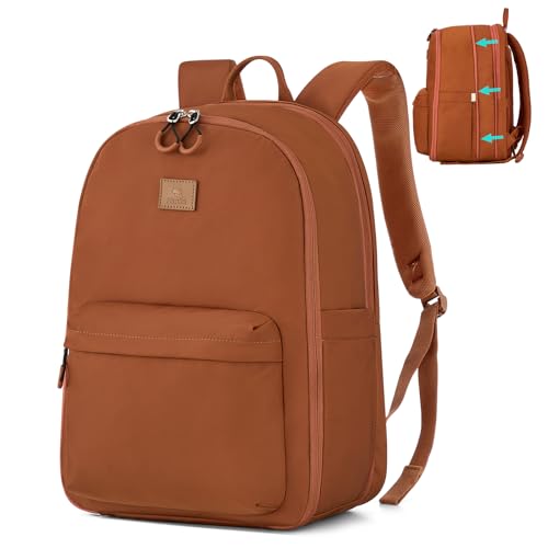 Hanke Expandable Laptop Backpack for Women and Men 24L30L Travel Backpack 156 Inch College Laptop Bookbag for Work Water Resistant Carry On Personal Item Bag Caramel - Image 1