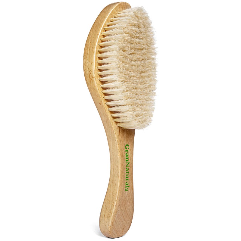 GranNaturals GranNaturals Soft Bristle Hair Brush - Curved Boar Bristle Vintage Style Hairbrush for 360 Waves, Sleek Slick Back Ponytail & Bun, Smoothing, Fades for Women & Men - Wooden Handle