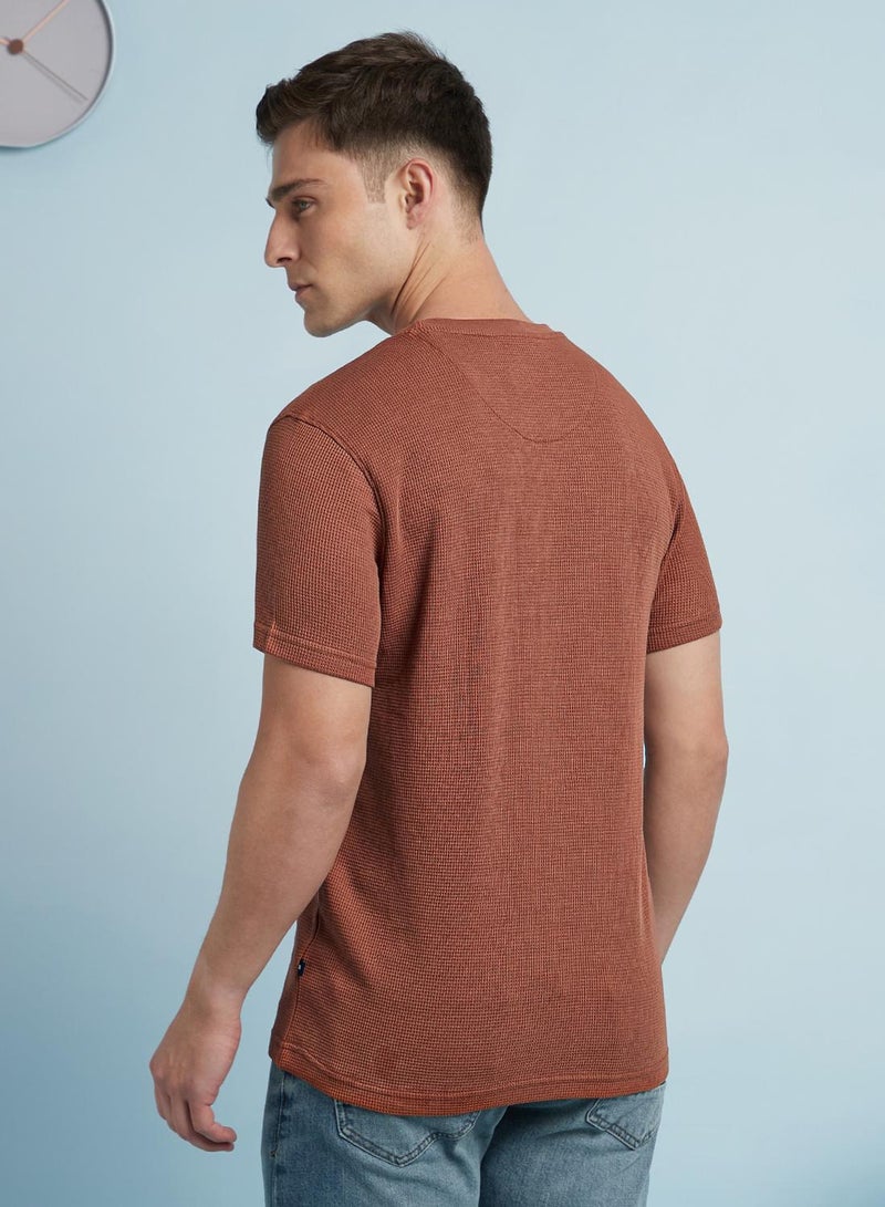 Dennis Lingo Men's Rust Cotton Blend Solid Regular Fit T-Shirt  - Image 3
