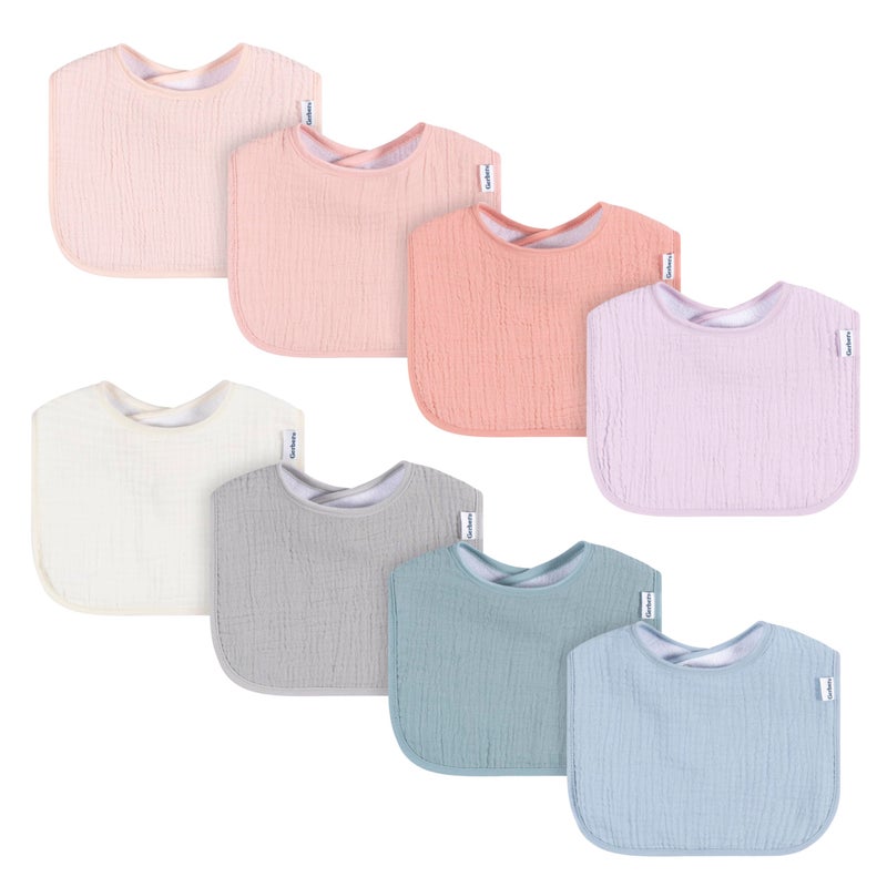 Gerber Baby Muslin 8 Pack Drooling Bibs, Multi Girl, One Size - Image 1