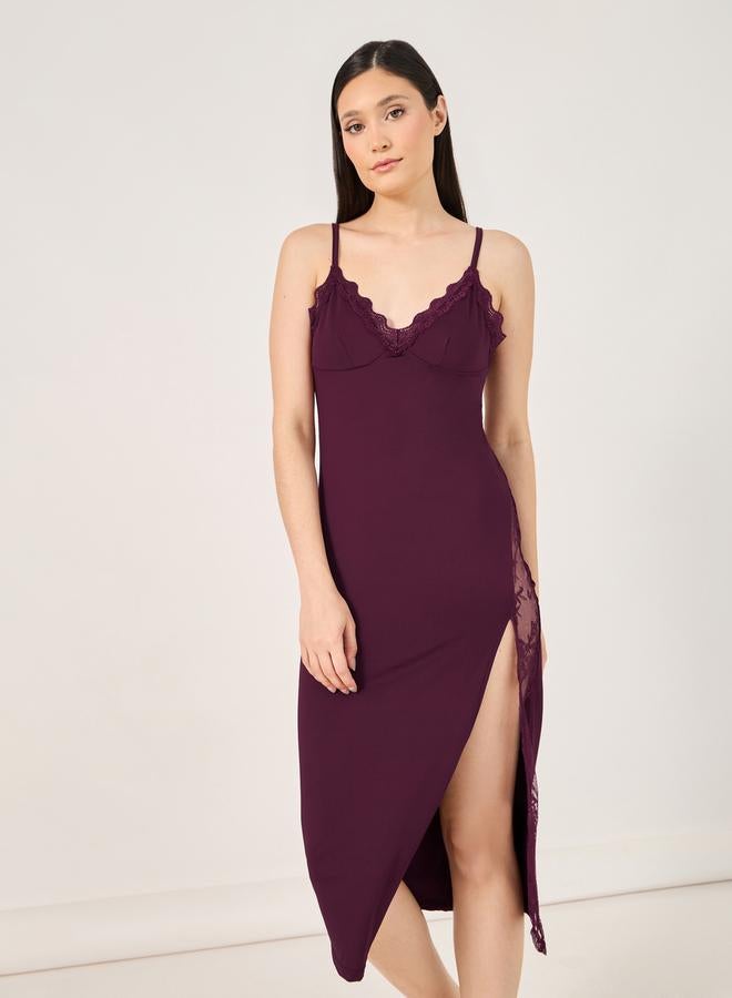 Styli Side Slit Lace Insert Slip Dress - Image 2