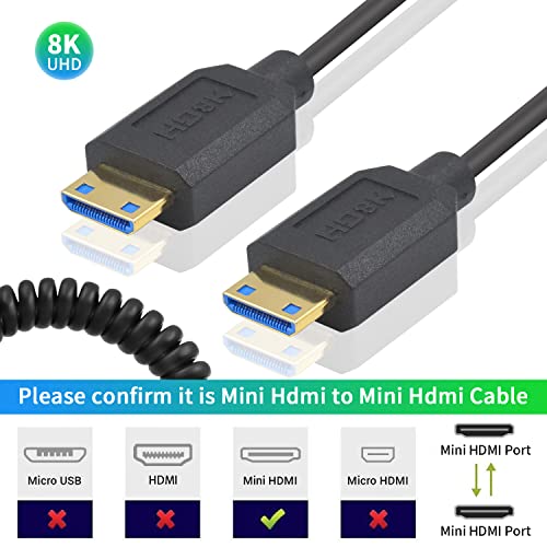 Duttek 48Gbps 8K Coiled Mini HDMI Cable 1FT-3FT, High Speed Mini HDMI Male to Male Coiled Cable Connector Digital Video with Audio for Camera, Tablet - Image 3