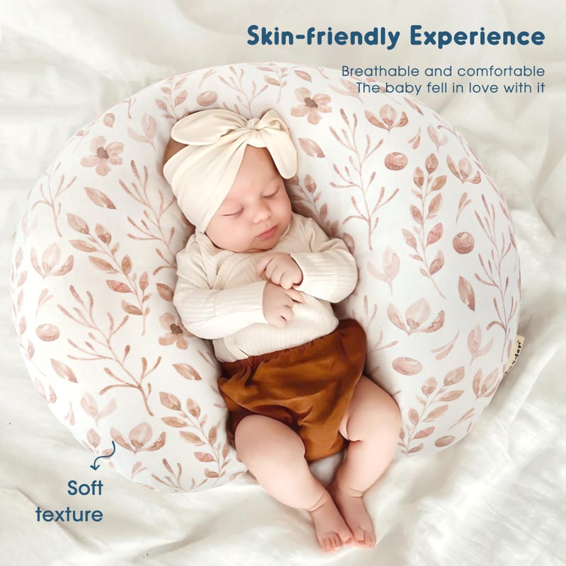 GRSSDER Nursing Pillow Cover, Stretchy Soft Minky Breastfeeding Pillow Slipcover, Fit Most Nursing Support Pillows for Breastfeeding, Comfortable Safe Pillow Cover, Watercolor Pink Flora - Image 3