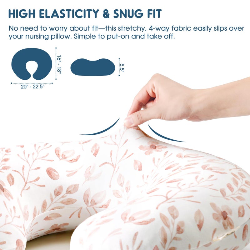 GRSSDER Nursing Pillow Cover, Stretchy Soft Minky Breastfeeding Pillow Slipcover, Fit Most Nursing Support Pillows for Breastfeeding, Comfortable Safe Pillow Cover, Watercolor Pink Flora - Image 2