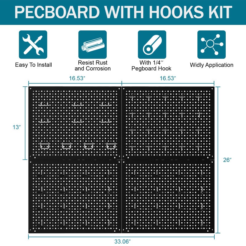 Daanxw Metal Peg Board Kit with 1/4" Pegboard Accessories,Include 16.5"X13" Peg Board and Extra Thick Pegboard Accessories,Wall Organizer Peg Board Panels Tool Organizer Storage System (98) - Image 3