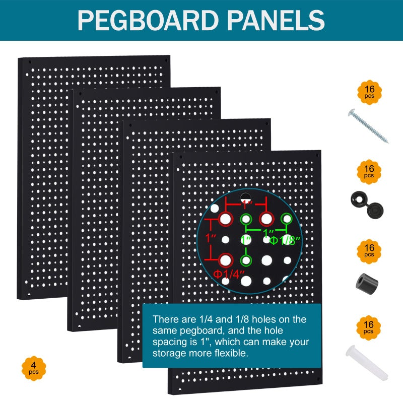 Daanxw Metal Peg Board Kit with 1/4" Pegboard Accessories,Include 16.5"X13" Peg Board and Extra Thick Pegboard Accessories,Wall Organizer Peg Board Panels Tool Organizer Storage System (98) - Image 2