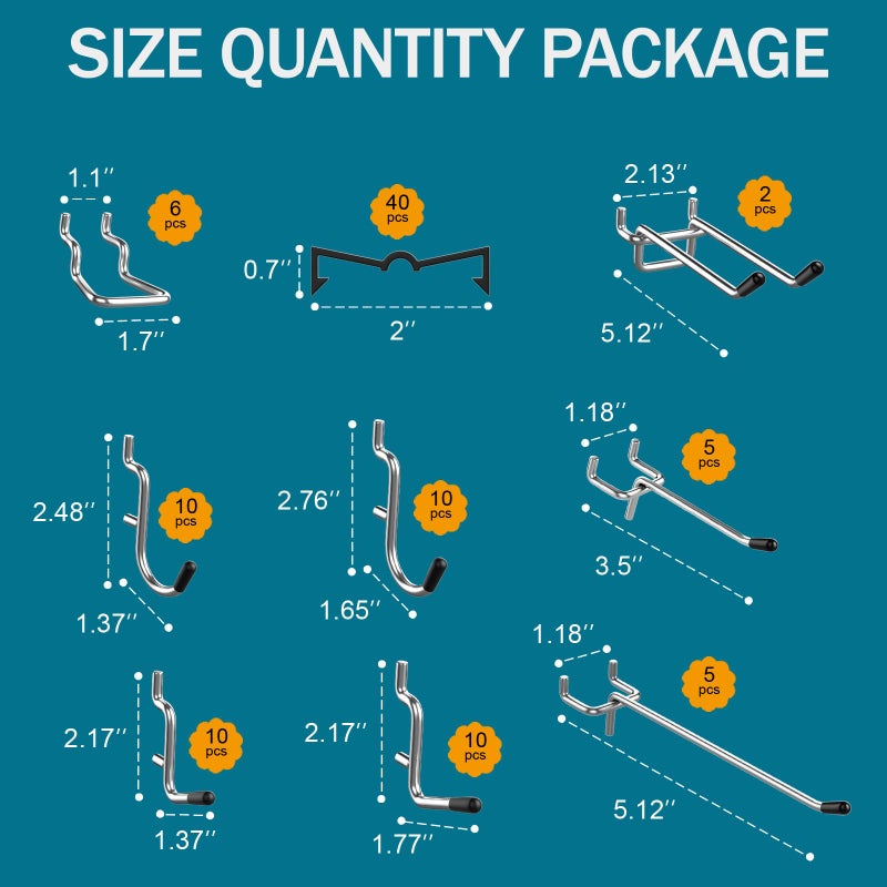 Daanxw Metal Peg Board Kit with 1/4" Pegboard Accessories,Include 16.5"X13" Peg Board and Extra Thick Pegboard Accessories,Wall Organizer Peg Board Panels Tool Organizer Storage System (98) - Image 4