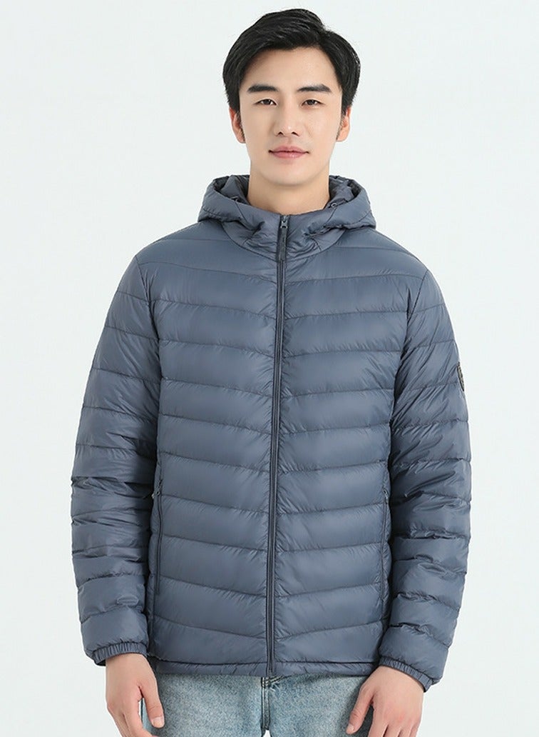 Loquat Lightweight Men's Down Jacket Water-Resistant Hooded Puffer Jacket Winter Coat Dusty Blue  - Image 2