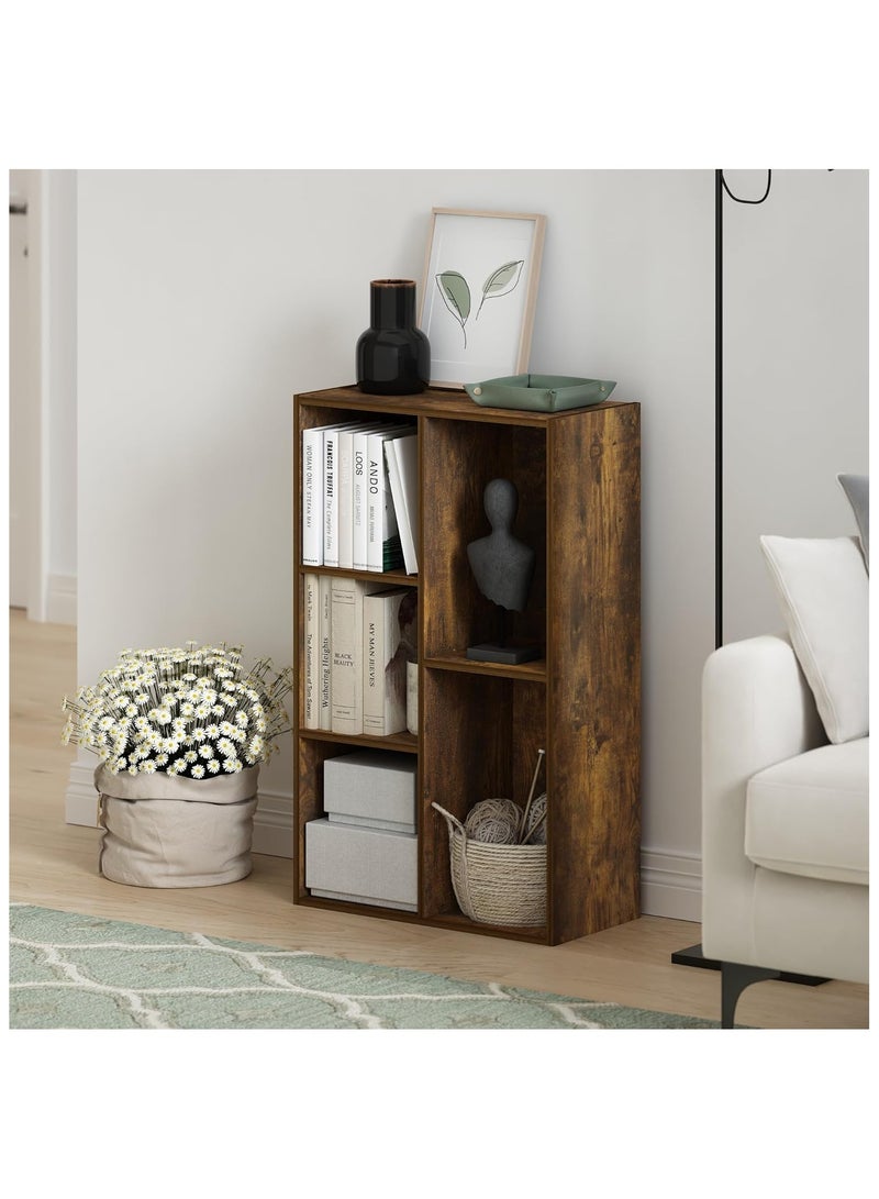 غوغويا رف كتب منظم أرفف تخزين بـ 5 مكعبات مع لوحة خلفية، منظم تخزين مكعبات خشبية حديثة لغرفة المعيشة، غرفة النوم، غرفة الأطفال، بني ريفي، سهل التركيب - Image 3