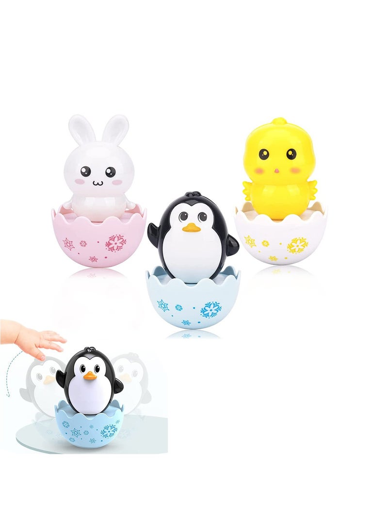 SYOSI ألعاب الكؤوس اللطيفة البطريق الأرنب الدجاجة بيضة دوارة ألعاب ناعمة نغمات جرس تصميم ملون هدايا عيد ميلاد للأطفال زينة حفلة 3 قطع - Image 1